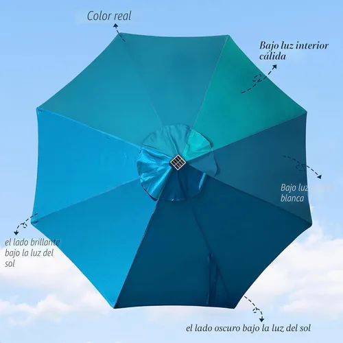 Miniatura 2 de Blissun - Sombrilla solar de 9 pies para exteriores, 32 luces LED, con inclinación y manivela, parasol ideal para patio, jardín, cubierta, piscina