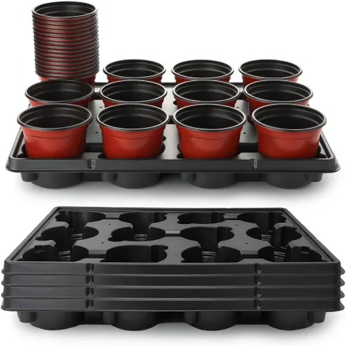 Miniatura 14 de RooTrimmer Bandejas redondas de 12 celdas para macetas de semillero gruesas y duraderas, bandejas de transporte para sostener macetas de 4 pulgadas