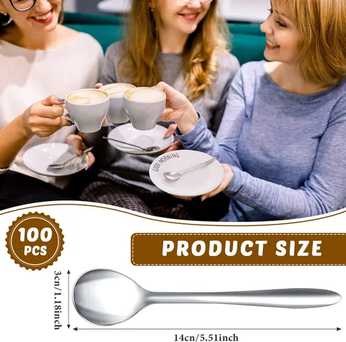 Miniatura 2 de Gerrii 100 cucharas de café Demitasse de 5.5 pulgadas, mini cucharas de café de acero inoxidable plateadas para aperitivo, postre, caviar, azúcar
