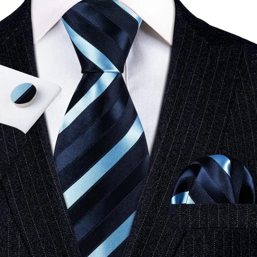 Miniatura 169 de Barry.Wang Juego de corbatas para hombre, corbata de seda a rayas, tejido a cuadros, gemelos formales, negocios, boda