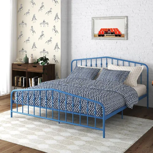 Miniatura 23 de Novogratz Bushwick - Marco de cama Queen de metal con cabecera ligeramente triangular, husillos insertados, base ajustable para almacenamiento,