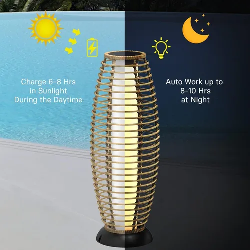 Miniatura 4 de Solar Yard Lámpara de pie para exteriores, luces de patio, farol con energía solar, resistente a la intemperie, luces de mimbre para terraza