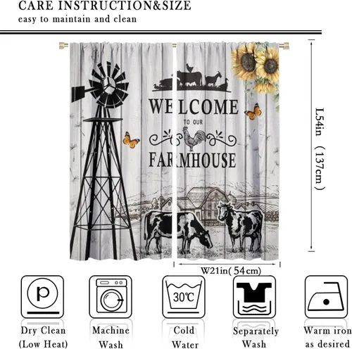 Miniatura 2 de Western Farms - Cortinas de ventana con estampado de vaca, color blanco y negro, para sala de estar, 42 x 54 pulgadas Estilo 4