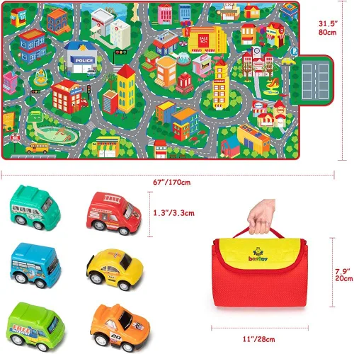 Miniatura 2 de Beetoy - Alfombra de coche de 31.5 x 67 pulgadas, alfombra de juego con carreteras para niños Portátil, antideslizante, alfombra educativa