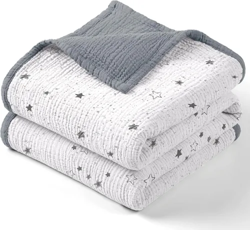 Miniatura 9 de lulumoon Manta de muselina neutra para bebé, ropa de cama de algodón transpirable para cuna para niños pequeños, 4 capas suaves y ligeras