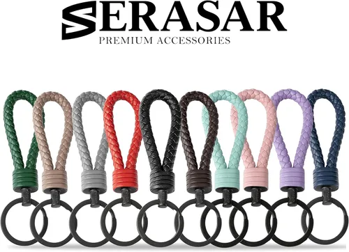 Miniatura 8 de SERASAR Leather Keychain [Strong] - with Additional Stainless Steel Key Ring for Small Keys - with Gift Box Rojo