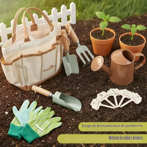 Miniatura 5 de Juego de jardinería para niños, herramientas de jardinería de calidad, juego de juguetes al aire libre para niños pequeños, incluye bolsa de mano