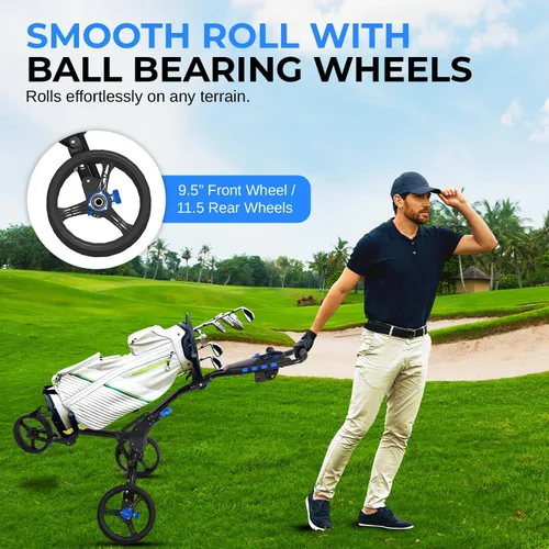 Miniatura 2 de SereneLife Carrito de golf de 3 ruedas, ultra ligero de aluminio plegable con asa ajustable, plegado rápido, tarjeta de puntuación de nueva versión