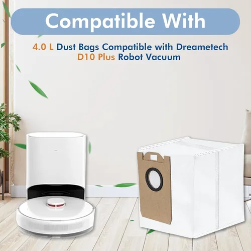 Miniatura 2 de Paquete de 10 bolsas de polvo D10 compatibles con aspiradora robot Dreametech D10 Plus, bolsas de vacío de 4.0 L, piezas de accesorios