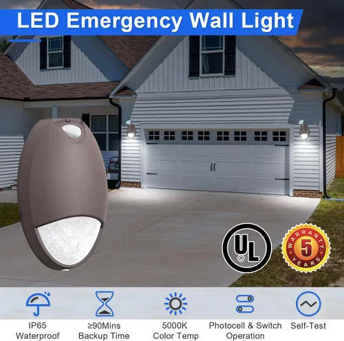 Miniatura 2 de Luz de emergencia LED con respaldo de batería y sensor de fotocélula - Soporte de pared impermeable para exteriores de 12 W, diagnóstico