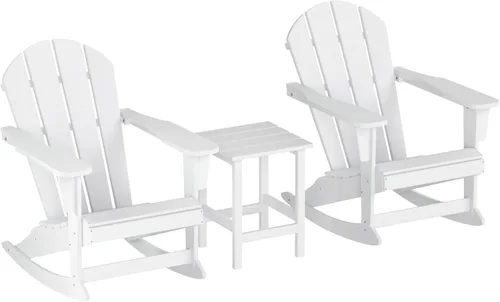 Miniatura 20 de WestinTrends Malibu - Juego de 3 sillas mecedoras Adirondack de polietileno para exteriores y patio con mesa auxiliar (2 plazas), color azul marino