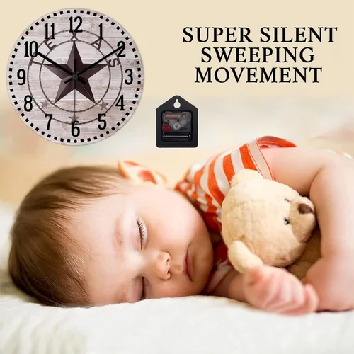 Miniatura 3 de Reloj de pared clásico de estilo rústico con estrella de Texas occidental, reloj analógico de madera silencioso sin tictac, funciona