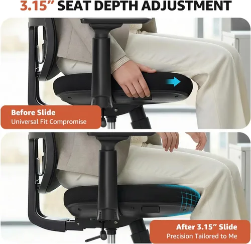 Miniatura 7 de ErgoSift M1 Silla ergonómica de malla para oficina, silla de escritorio de oficina en casa con soporte lumbar ajustable, cómoda silla