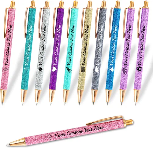 Miniatura 6 de Hasta 100 bolígrafos personalizados con nombre a granel, bolígrafo con purpurina de impresión personalizada, grabado gratis, texto con logotipo