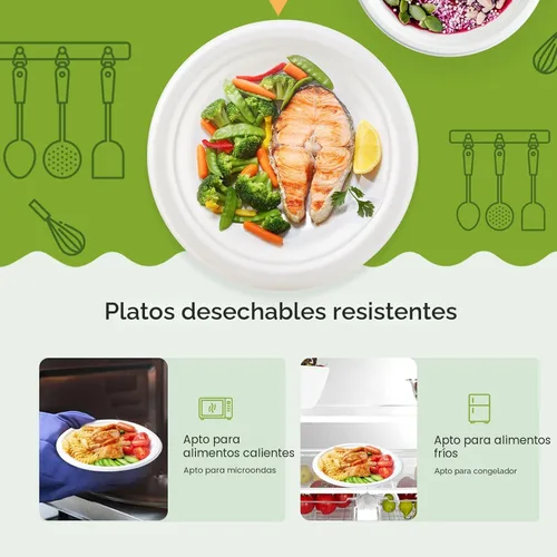 Miniatura 6 de ECOLipak Platos de papel resistentes 100% compostables de 10 pulgadas, paquete de 150 platos desechables biodegradables ecológicos de bagazo de caña