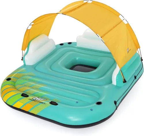 Bestway Hydro Force Sunny - Balsa inflable para 5 personas, isla flotante, para agua, lago, con portavasos y parasol extraíble, color verde