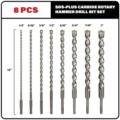 Miniatura 2 de 8 piezas de brocas SDS Plus de 12 pulgadas para ladrillo, piedra, concreto, 1/4 x 12 pulgadas, 5/16 x 12 pulgadas, 3/8 x 12 pulgadas, 1/2 x 12