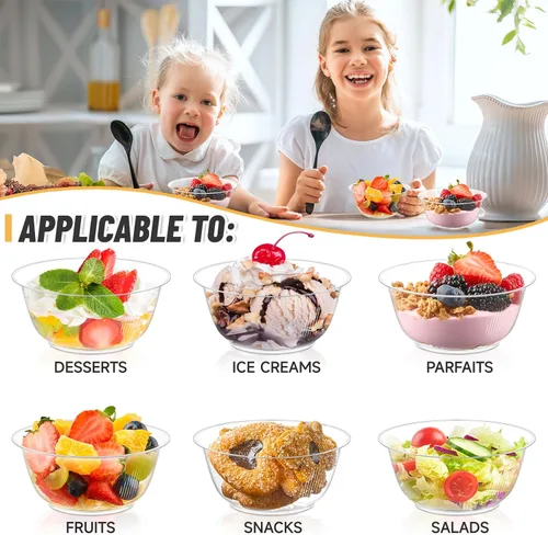Miniatura 7 de Cuencos pequeños de plástico transparente de 8 onzas, paquete de 100 cuencos desechables de plástico duro para servir frutas, postres, parfaits