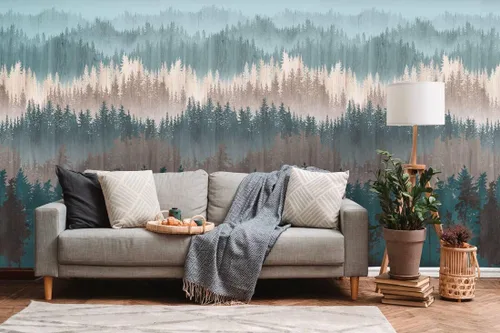Miniatura 3 de CONCORD WALLCOVERINGS ™ Mural de pared abstracto para dormitorio, silueta de árbol, crema azul y gris, 63 pulgadas de ancho x 110 pulgadas de alto