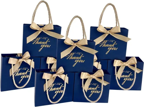 Miniatura 9 de TKSBAG Paquete de 20 pequeñas bolsas de regalo negras con asas de 5.5 x 2.3 x 4.7 pulgadas, mini bolsas de regalo a granel para baby shower