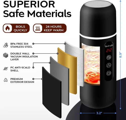 Miniatura 5 de Hervidor eléctrico de viaje, calentador de café de coche de 12 V/24 V, caldera de agua caliente portátil, pequeño calentador de agua caliente