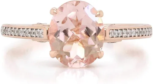Miniatura 3 de GEMVIO Colección de diseño vintage, 2 quilates CT de 0.276 x 0.354in, piedra preciosa solitaria de morganita y diamante en oro de 14 quilates sobre