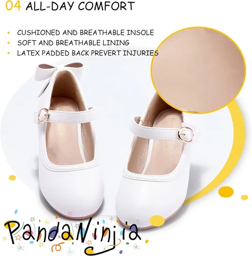Miniatura 8 de PANDANINJIA Vestido de jada para niñas y niños pequeños, zapatos de princesa Mary Jane con tacones con lazo para fiesta, boda, boda