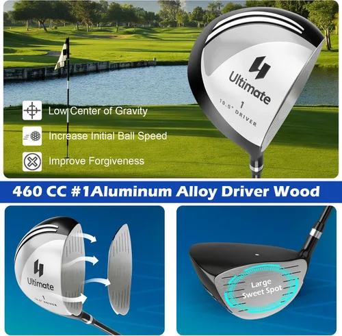Miniatura 3 de Tangkula 9/10 Pieces Men's Complete Golf Clubs Set, Golf Club Package Set with 460CC Driver, Fairway Wood & Hybrid, Irons, Putter, Portable Regular
