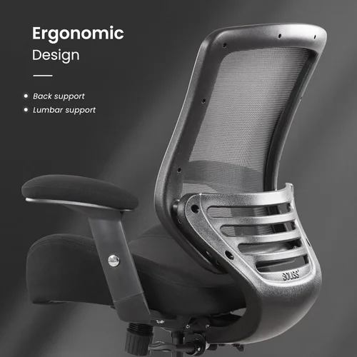 Miniatura 7 de BOLISS Silla de dibujo ergonómica de malla de respaldo medio de 400 libras para escritorio de pie, oficina, silla ancha con soporte lumbar Negro