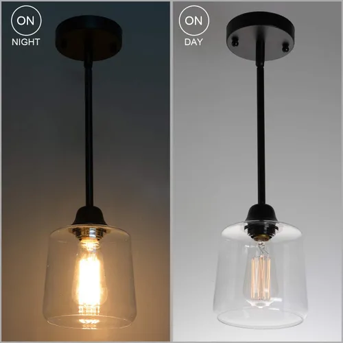 Miniatura 2 de VILUXY Lámpara Colgante de Vidrio Vintage, Iluminación Colgante Individual, Negro con Pantalla de Vidrio Transparente Clásico para Casa de Campo
