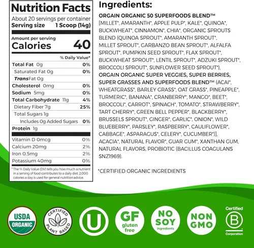 Miniatura 2 de Superalimentos orgánicos Orgain, 2 sabores, 0.62 libras, 1 unidad