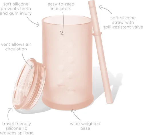 Miniatura 2 de Olababy Clear View - Taza de entrenamiento de silicona con tapa de pajita, vaso entrenador para niños pequeños de 12 meses en adelante, vasos Coral