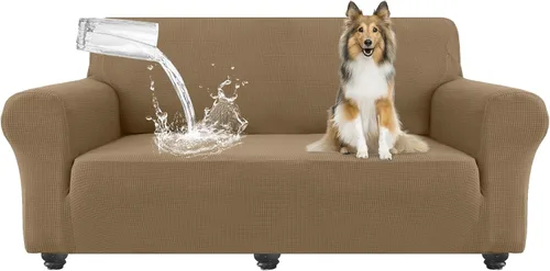 Miniatura 13 de Funda de sofá impermeable para mascotas, protector de sofá de TPU de doble capa, 100% a prueba de fugas, a prueba de perros, elástico, Beige