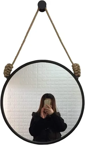 Espejo colgante de cuerda redonda para baño y oficina | Espejos decorativos para decoración de pared de sala de estar | Vanidad, espejo de afeitado
