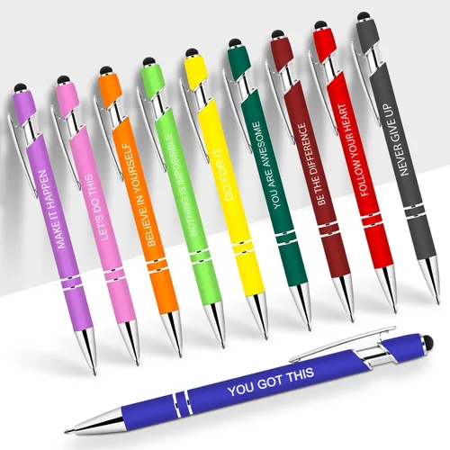 Miniatura 11 de 10 piezas de bolígrafos inspiradores - Bolígrafos de tinta de bola en masa con punta de lápiz óptico, citas motivacionales, regalos para la escuela
