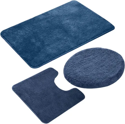 Miniatura 13 de MIFXIN Juego de 3 tapetes de baño antideslizantes suaves, tapetes rectangulares para el suelo + tapete de inodoro en forma de U + cubierta para tapa