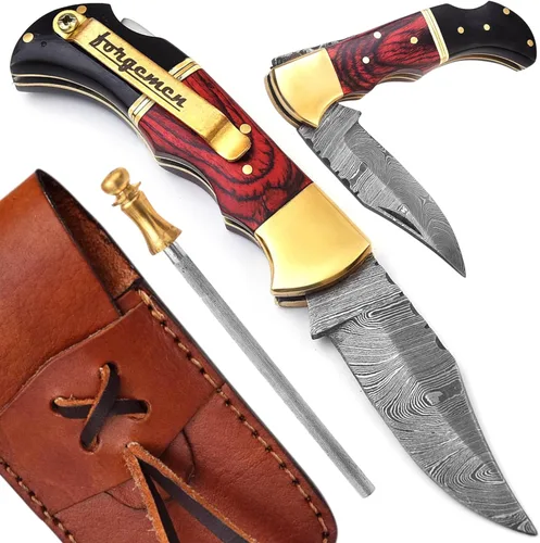 Miniatura 7 de Edición limitada, cuchillo de bolsillo de damasco, cuchillo de bolsillo de damasco con clip, cuchillo de bolsillo para hombres, cuchillo de Madera