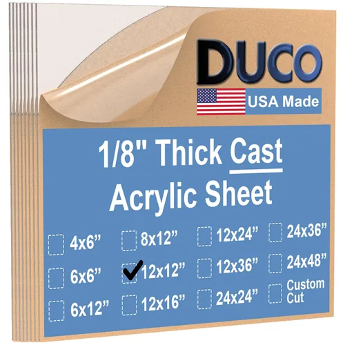 Miniatura 59 de Duco - Hoja de acrílico fundido transparente hecha en Estados Unidos, 1/8 de pulgada de grosor, 12 x 12 pulgadas, 1 paquete de láminas de plexiglás