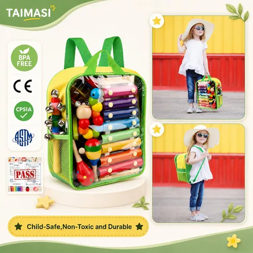Miniatura 3 de Instrumentos musicales para niños, 33 piezas, 18 tipos, instrumentos de percusión de madera, pandereta, xilófono, juguetes para niños, educación