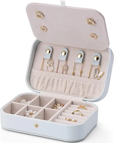 Miniatura 6 de Vlando Organizador de joyas de viaje pequeño para aretes collar anillo organizador de joyas portátil de viaje de doble capa para mujeres y niñas