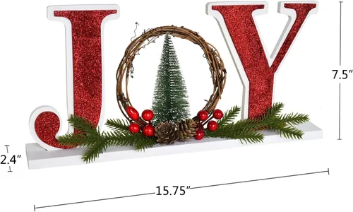 Miniatura 5 de Linfevisi Letrero de madera de Navidad con texto en inglés «Joy Christmas», letrero de madera con texto en inglés «Joy Block» para decoración