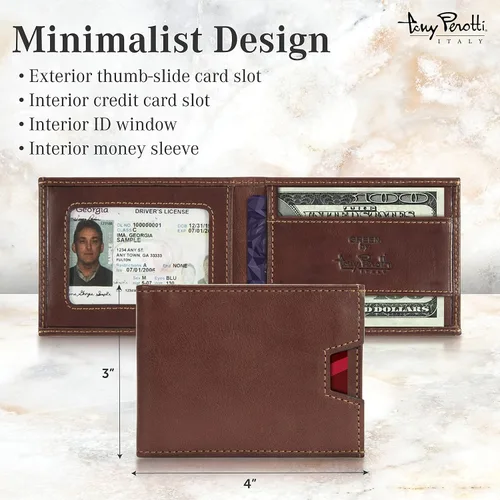 Miniatura 8 de Tony Perotti Cartera de piel italiana ultrafina RFID para hombre, bolsillo frontal con clip para dinero con ranuras para tarjetas de crédito