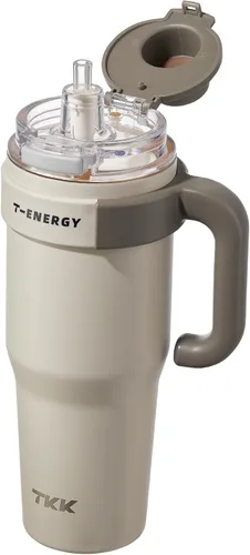 Miniatura 19 de TKK Vaso de 27 onzas con asa y popote, botella aislada con revestimiento de cerámica, taza de viaje 100% a prueba de fugas para agua, té helado