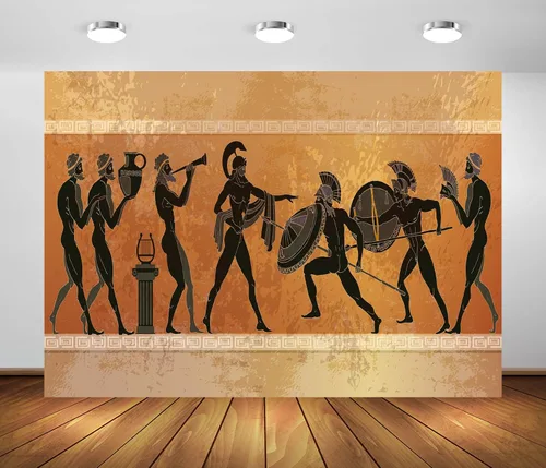 Miniatura 4 de Telón de fondo de tela de 5 x 3 pies, fondo de guerrero de la antigua Grecia antigua, mitología griega, figura negra, figuras de guerreros
