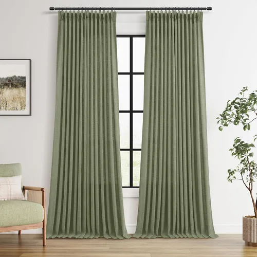 Miniatura 59 de Juego de 2 paneles de cortinas de ventana de cocina beige de 24 pulgadas de largo, con textura de lino, plisadas, filtrantes de luz, semi pequeñas