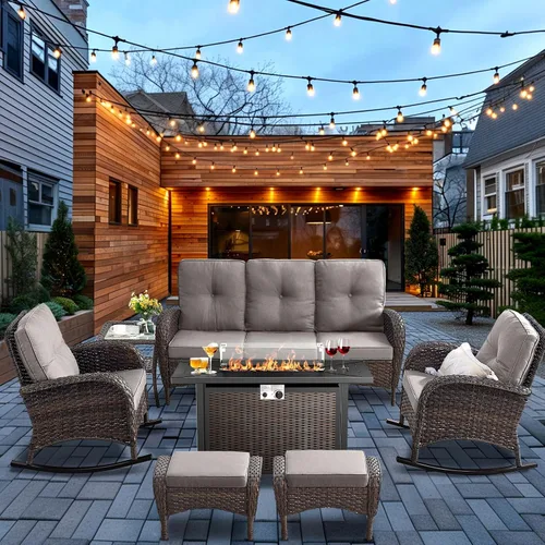 Miniatura 41 de HUMMUH Juego de 2 sillas de mimbre para exteriores, sillas de comedor con respaldo alto y asiento profundo para jardín, porche, patio trasero