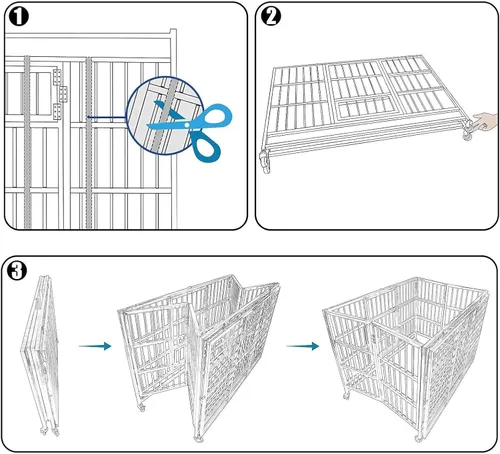 Miniatura 8 de Jaula grande para perros resistente, jaula de acero inoxidable para perros, indestructible, con ruedas enrollables, puerta doble, bandeja extraíble