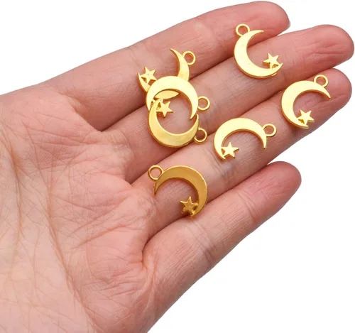 Miniatura 7 de Jdesun 100 dijes de aleación de oro con forma de luna y estrella para hacer joyas y manualidades