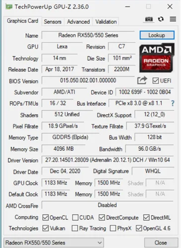 Miniatura 7 de QTHREE Radeon RX 550 - Tarjeta gráfica de perfil bajo de 4 GB, GDDR5, 128 bits, VGA, DVI, HDMI, tarjeta de video para juegos de PC, GPU