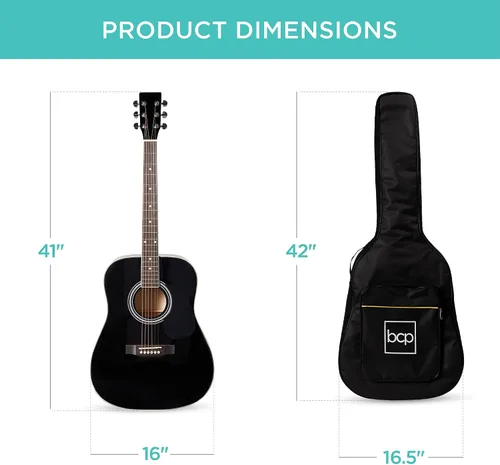 Miniatura 8 de Best Choice Products Juego de iniciación de guitarra acústica de madera para principiantes, de 41 pulgadas, con bolsa para conciertos, correa, Negro